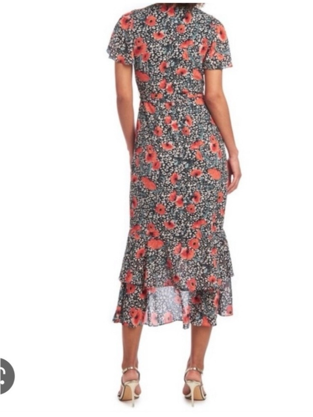 Rachel Rachel Roy Floral Wrap Maxi Dress in Black and Coral poppy floral ruffle - Picture 2 of 7